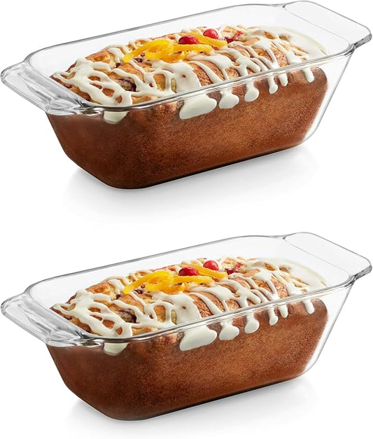 Libbey Baker’s Premium 2 Piece Glass Baking Dish Set, Stackable, Space Saving Glass Bakeware Set, Oven Baking Dish for Bread, Pound Cakes, Meatloaf by Libbey