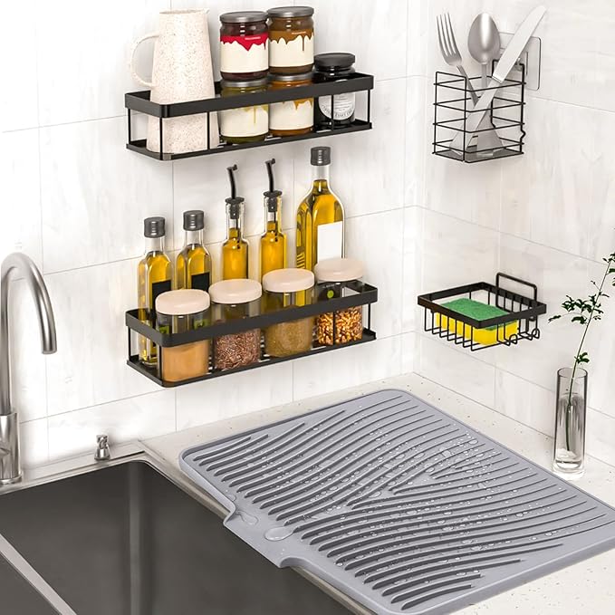 TIKNIK Silicone Dish Drying Mat, Stone Drying Mat for Kitchen Counter with Built-In Drain, Non-Slip Drain Pad with Built-in Drain, Heat Resistant Stone Drying Mat, 1Pcs 20" x 15", Grey - Image 6