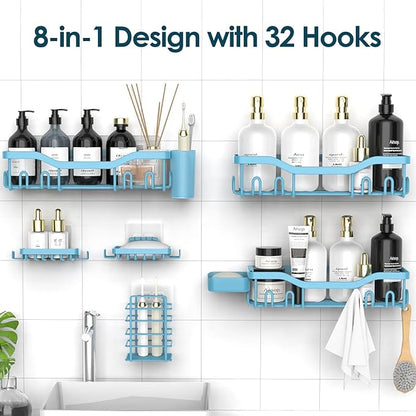 NESOMI Shower Caddy Adhesive Shower Organizer 8-Pack, Rustproof Stainless Steel Bathroom Shelves, Large Capacity No-Drill Rack Storage Accessories with Soap Dish Toothbrush Holder Hooks - Image 4