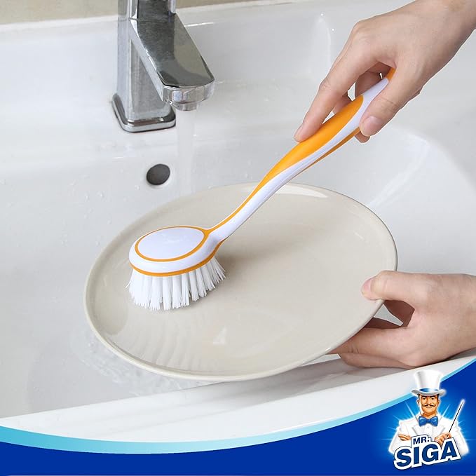 MR.SIGA Round Dish Brush, Size: Dia 5.5 x 25cm - Pack of 3 - Image 5