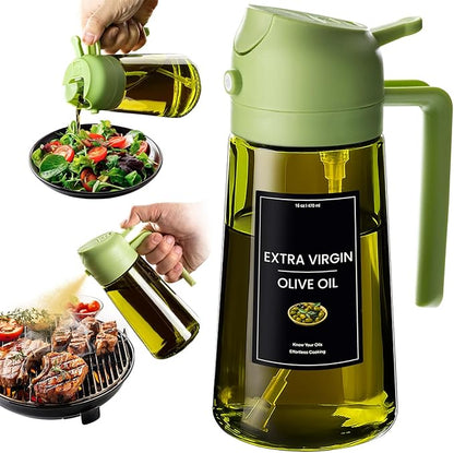 CXINYI - 16oz/470ml Olive Oil Dispenser for Kitchen with Stickers - 2 in 1 Olive Oil Sprayer for Cooking, Air Fryer, and Salad, Green (Light-Proof Kitchen Gadget) by CXINYILLC