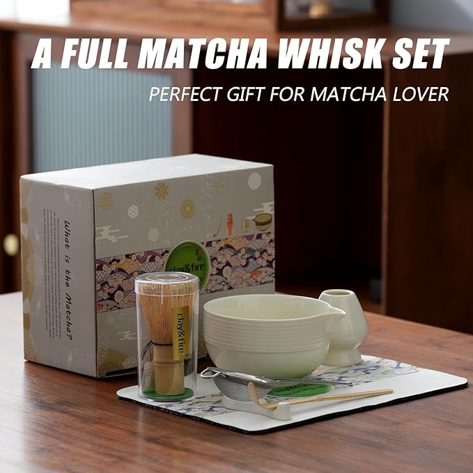 Clay&Fire Matcha Whisk Set, Ceramic Matcha Set, Matcha Bowl with Spout and Whisk,9 pcs Matcha Tea Kit for Matcha Lovers, Ideal Gift Christmas, Birthday（Beige） - Image 7