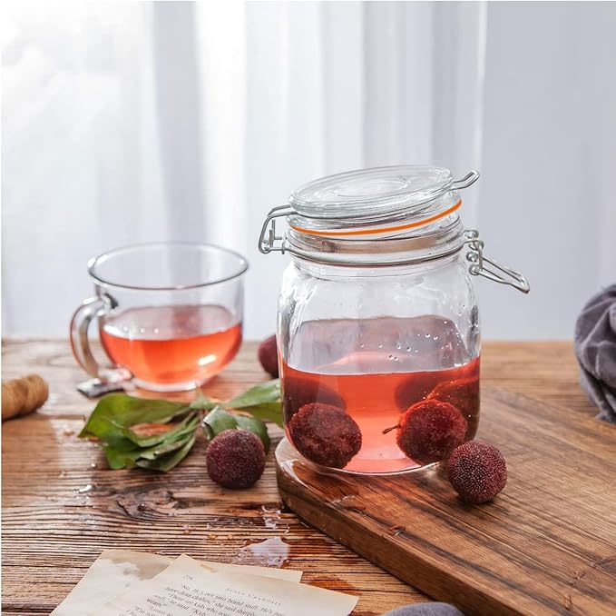 32 oz Glass Food Storage Jars with Airtight Lids,Clear Airtight Canister with Leak Proof Rubber Gasket,1000 ml Square Large Mason Jars with Clamp Lids for Canning,Cereal,Beans,6 Pack - Image 5