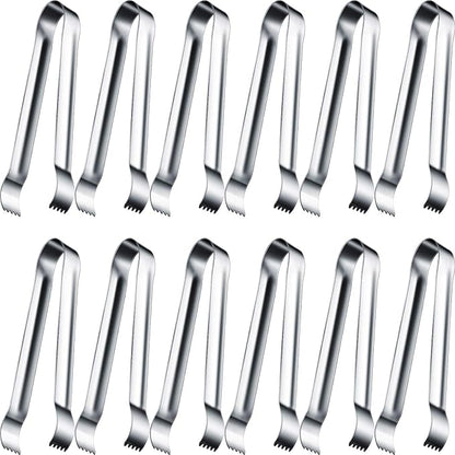 Gejoy 12 Pieces Sugar Ice Tongs Stainless Steel Mini Serving Appetizers Small Kitchen Tongs for Tea Party Coffee Bar Kitchen (Silver Curved Tip)