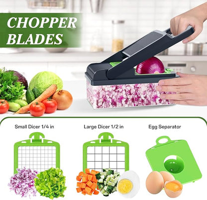 HomeHacks Vegetable Chopper Vegetable Cutter, 12 in 1 Kitchen Gadget, Dicer, Slicer, Onion Cutter, Salad, Cheese Grater & Egg Separator - Multi-Functional Veggie Chopper Lid with Handle (Green) - Image 2