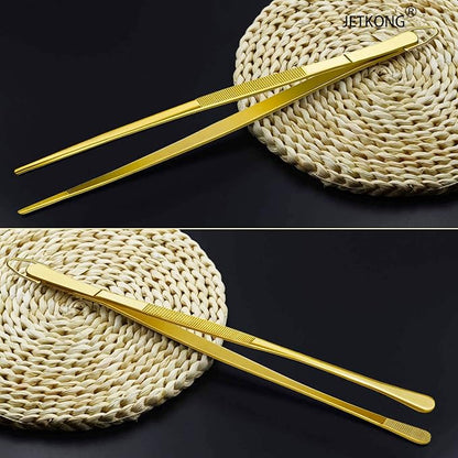 JETKONG 2 Pcs 12-Inch Cooking Tweezers Stainless Steel Food Tweezers Kitchen Tweezer Tongs (Gold) - Image 6