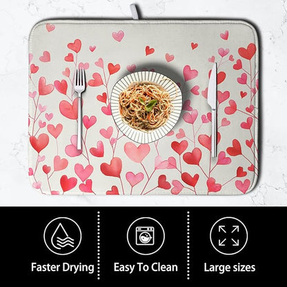 Valentines Pink Love Heart Dish Drying Mat Valentine Day Absorbent Microfiber Dish Drying Pad Heat Resistant Kitchen Counter Draining Mat Extra Large Dish Drainer Rack Mats 16x18 Inch - Image 4