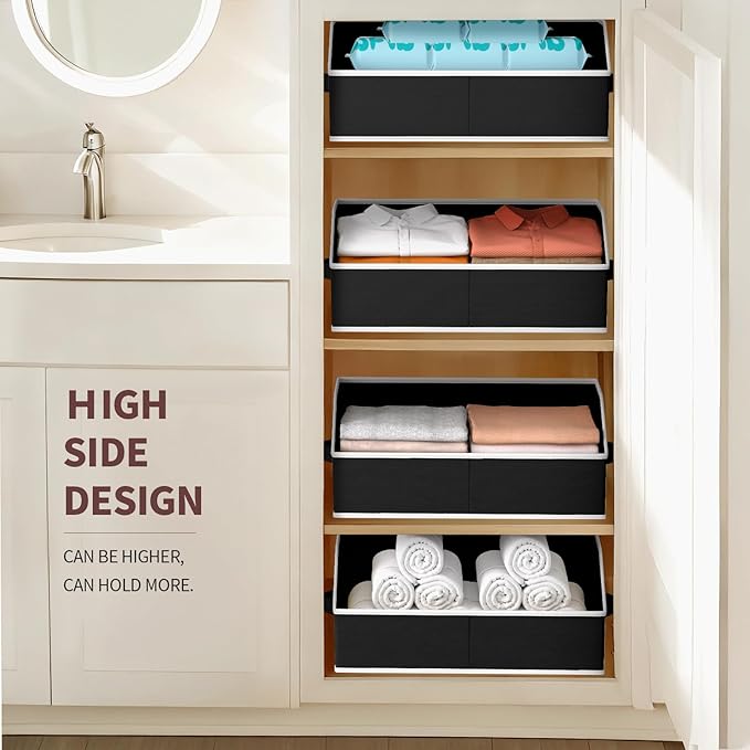 Homsorout Storage Bins for Shelves - Large Trapezoid Closet Shelf Organizer, Fabric Organization Bins with Handles, Storage Baskets for Clothes, Towel, Blanket, 4 Pack, Black - Image 7