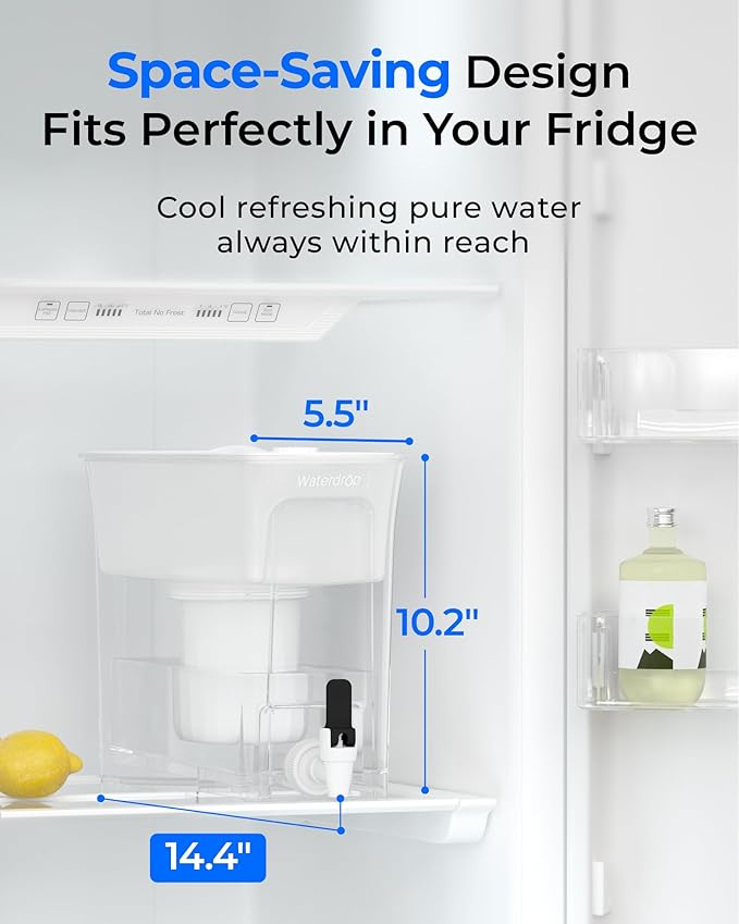 Waterdrop 0 TDS 35-Cup Slim Water Filter Dispenser, Large Capacity, Reduces TDS, Chlorine, PFOA/PFOS and More, BPA Free, White (with 1 Filter) - Image 6