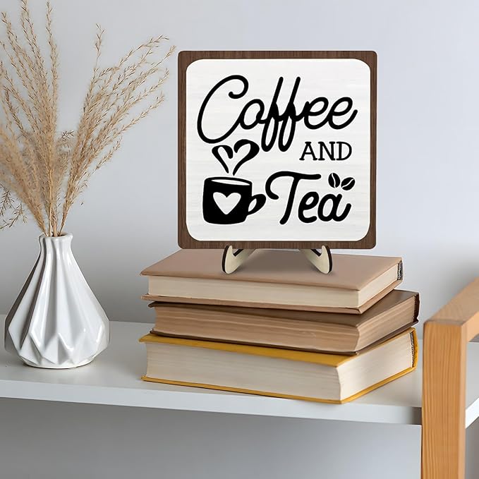 Coffee Bar Sign Plaque, Coffee Signs for Coffee Station, Vintage Coffee Sign Decor for Kitchen, Coffee Bar Accessories, Coffee Themed Gifts, Farmhouse Cafe Sign,Coffee & Tea Bar Decor Signs (White&Brown, 5.9x5.9inches) - Image 8