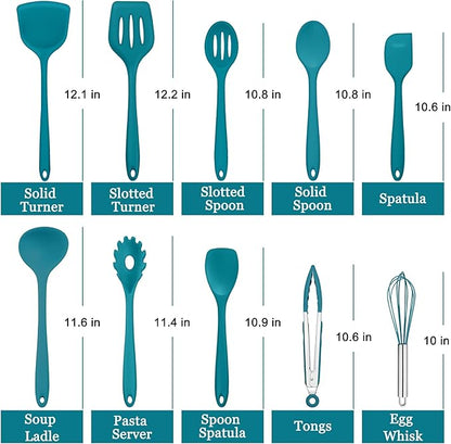 E-far 10 Pieces Silicone Cooking Utensils Set, Heat Resistant Kitchen Utensil Set for Nonstick Cookware, Kitchen Cooking Tools with Spatula, Spoon, Slotted Turner, Non-Toxic & Dishwasher Safe (Blue) - Image 2