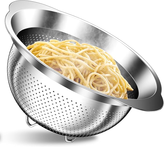 Stainless Steel Colander - 3QT Medium Capacity Strainer with Handle, Kitchen Food Strainer Basket for Washing Vegetables, Fruits, Rice, and Pasta, Kitchen Present for Women by Balavina