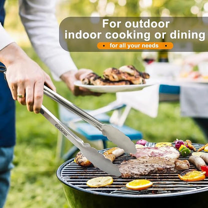 Eddeas Grill Tongs, 17 Inch Extra Long BBQ Tongs, Heat Resistant 600 Degrees Stainless Steel tongs, Kitchen Metal Locking Tongs for Cooking, Grilling, Outdoor Barbecue - Image 8
