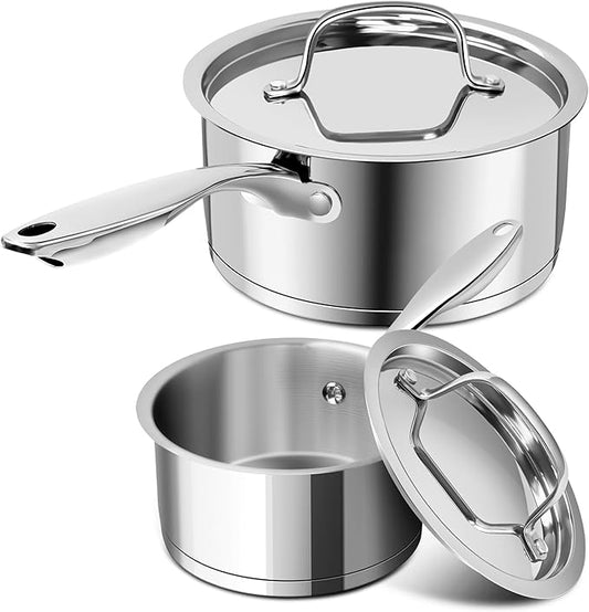 MICHELANGELO Stainless Steel Saucepan Set with Stainless Lids, Tri-Ply Bottom Sauce Pan with Lid, Sauce Pot Set 1QT & 2QT, Nonstick Saucepan, Dishwasher Safe by Michelangelo