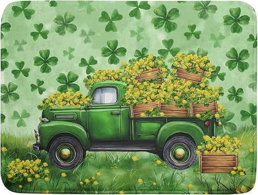 Green Holiday Dish Drying Mat Lucky Clover Truck Drying Mat for Kitchen Counter 18 X 24 by Giwawa