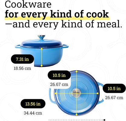 Lodge Essential Enamel Cast Iron Dutch Oven - Perfect for Bread Baking, Braising, Marinating & Slow Cooking - Features Moisture-Sealing Lid & Dual Handles - Kitchen Essentials - 6 Quarts - Caribbean Blue - Image 5