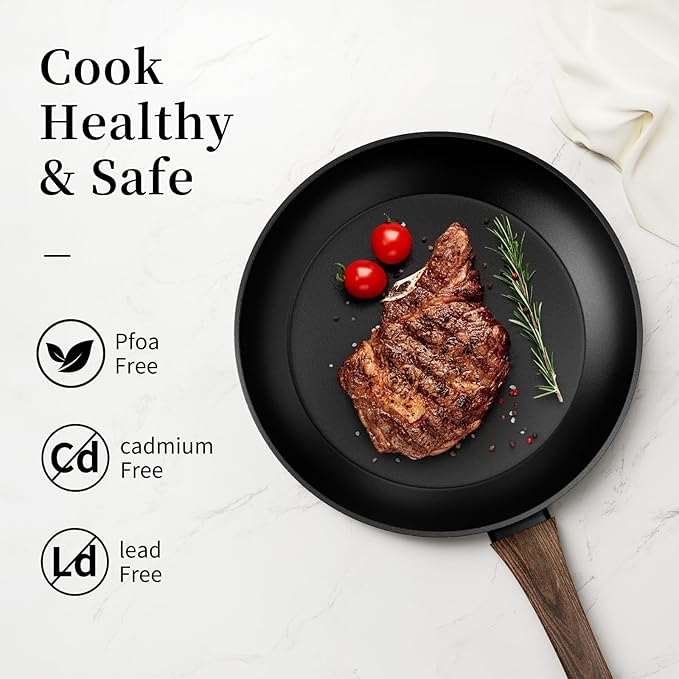 Innerwell Non Stick Frying Pan, Frying Pan Nonstick Egg Pan Non Toxic, Small Skillet Pans Omelette Pan, Induction Compatible, PFOA Free Healthy Pans(8 Inch, Black) - Image 7