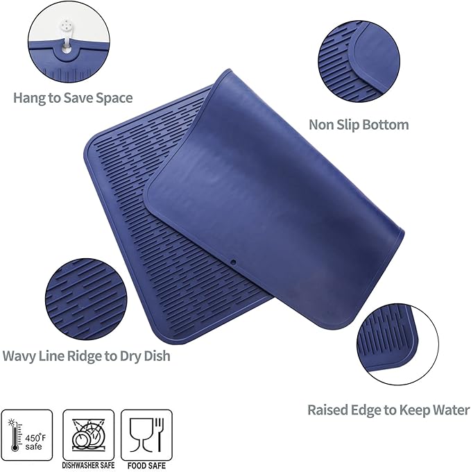 MicoYang Silicone Dish Drying Mat for Multiple Usage,Easy clean,Eco-friendly,Heat-resistant Silicone Mat for Kitchen Counter or Sink,Refrigerator or Drawer Liner Navy Blue 4XL 32 inches x 18 inches - Image 4