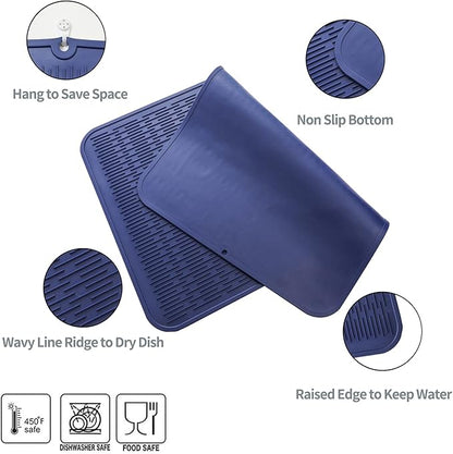 MicoYang Silicone Dish Drying Mat for Multiple Usage,Easy clean,Eco-friendly,Heat-resistant Silicone Mat for Kitchen Counter or Sink,Refrigerator or Drawer Liner Navy Blue 4XL 32 inches x 18 inches - Image 4