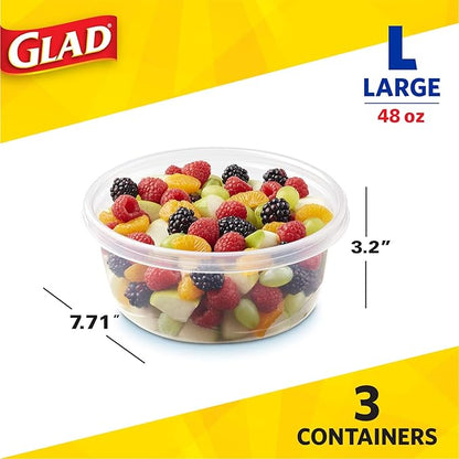 Glad GladWare Big Bowl Food Storage Containers with Lids, Large Round No BPA Plastic Containers for Soups, Salads, and Meal Prep, Lock Tight Seal, Microwave Dishwasher Safe, 48 Oz, 3 Count - Image 5