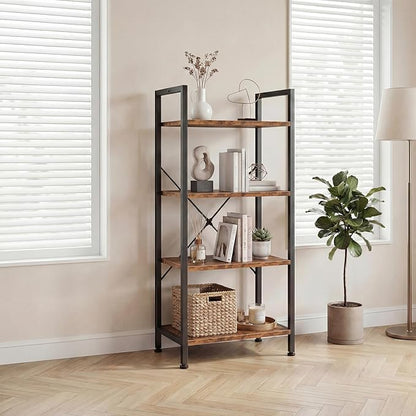 DUMOS 4 Tiers Bookshelf, Classical Book Shelf, Tall Display Shelves in Living Room/Home/Office, Storage Organizer for CDs/Books/Movies, Brown - Image 2