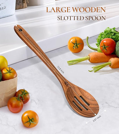 Wooden Slotted Spoons for Cooking, Good Grips Large Wooden Slotted Spoon, Natural Premium Teak Spoons Spatula, Heat Resistant Cooking Utensils for Nonstick Cookware, Serving and Mixing - Image 3