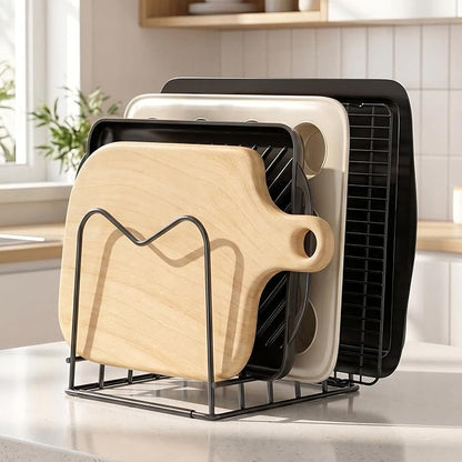 ORDORA Cutting Board Holder Stand Rack Organizer for Cabinet, 5mm Wire Storage Rack for Countertop, Baking Cookie Sheet Pan Organizer inside Cabinet, Chopping Board Holder for Pots, Lids and Skillets - Image 8
