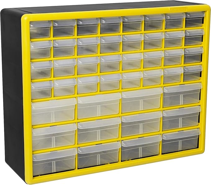 Akro-Mils 44-Drawer Plastic Drawer Storage Cabinet for Garage Organization, Bead Organizer, Building Bricks Storage, Teacher Toolbox, Makeup Organizer, 20" W x 6" D x 16" H, 10144 Yellow by Akro-Mils