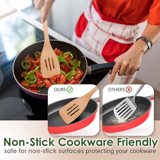 HOWHONG Wooden Spoons for Cooking, Beech Wood Kitchen Utensil Set, Premium Handmade Wooden Cooking Utensils for Nonstick Cookware, Heat Resistant, Smooth Finish, Comfortable Grip, 8 Piece - Image 4