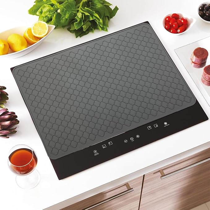 Silicone Stove Top Cover for Electric Stove- Range Covers for Electric Stove,Silicone XXL Dish Drying Mat, Glass Cooktop Covers, Flat RV Range top Mats (Gray, 20"x28")