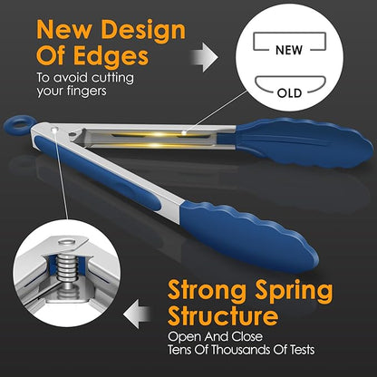 HOTEC Premium Stainless Steel Locking Kitchen Tongs with Silicon Tips, Set of 2-9" and 12", Classic Blue - Image 7