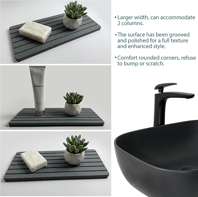 NiuYichee 2 PCS Water Absorbent diatomite Coasters, 12" x 5.5" Water Absorbing Stone Tray for Sink, Stone Drying mat for Kitchen Counter, Stone soap Tray Used for Hand Soaps & toiletries & Plants - Image 7