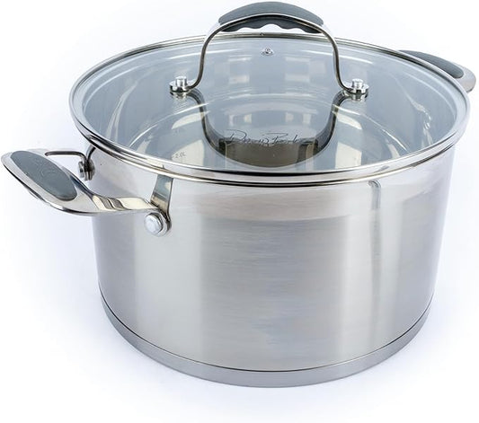 David Burke Stature Stainless Steel 6.25-Quart Dutch Oven with Glass Lid – Side handles, Oven Safe - Brushed Gray