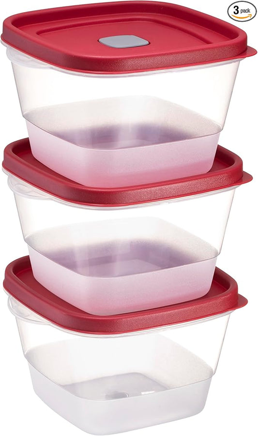 Tribello BPA-Free Plastic Food Storage Set, Red Vented Lids - Microwave, Dishwasher Safe: Perfect for Meal Prep, Leftovers, and Kitchen Organization (3 x 7-Cup)