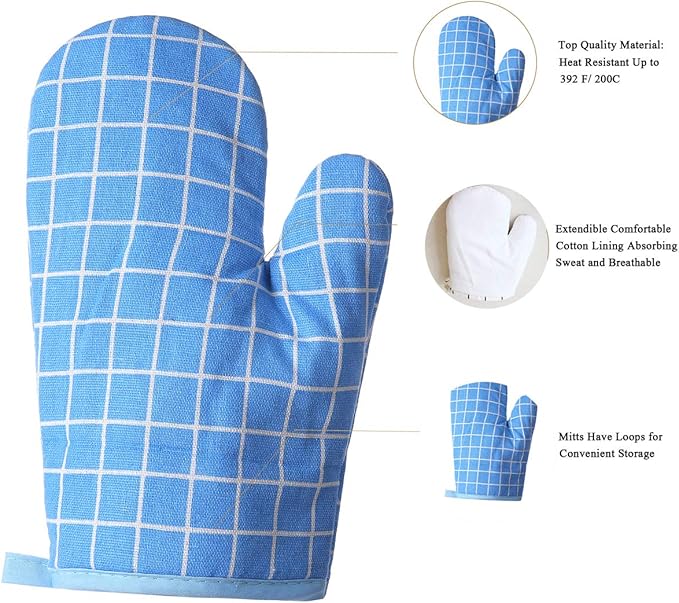 Oven Mitts and Potholders BBQ Gloves-Oven Mitts and Pot Holders with Recycled Infill Silicone Non-Slip Cooking Gloves for Cooking Baking Grilling (4-Piece Set,Blue) - Image 2