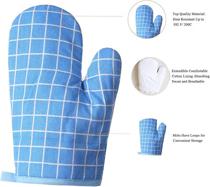 Oven Mitts and Potholders BBQ Gloves-Oven Mitts and Pot Holders with Recycled Infill Silicone Non-Slip Cooking Gloves for Cooking Baking Grilling (4-Piece Set,Blue) - Image 2