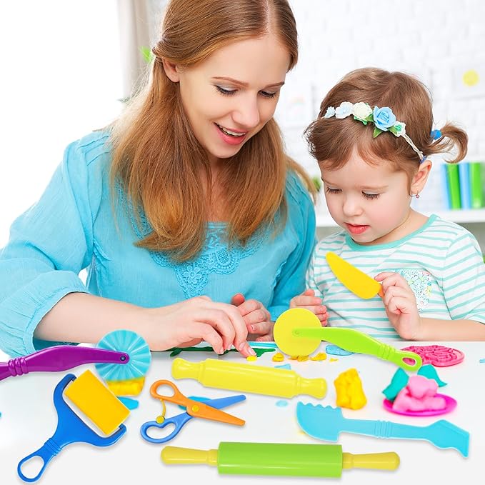 LCY WEDSHI Dough Tool Set, 9 Pcs Dough Tools Sets for Kids Ages 4-8, Dough Accessories Includes Cutters Roller, Rolling Pins, Safety Scissors, Plastic Knife, Plastic Rollers - Image 6