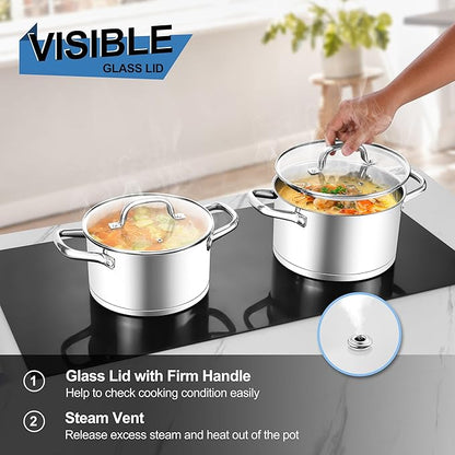 Stainless Steel Stock Pot 4 Quart, Homikit Induction Stockpot with lid for Soup Pasta Sauce Cooking Simmering, Tri-ply Heavy Bottom Compatible with All Stove, Dishwasher Safe - Image 4
