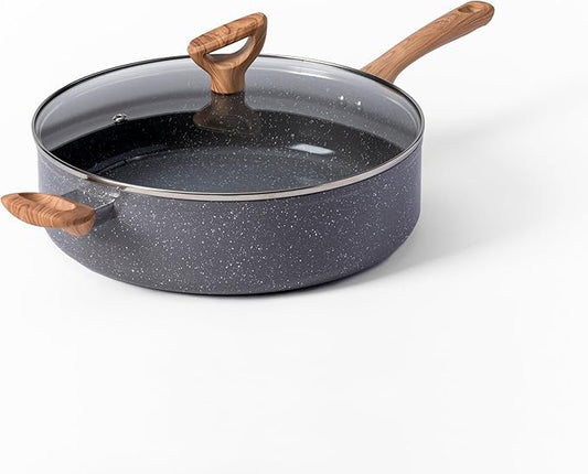 T-fal Revive Ceramic Nonstick Frying Pan with Lid, 6 Qt, Oven Safe to 350°F Cookware, Skillet Pots and Pans, Grey Granite by T-falbrand