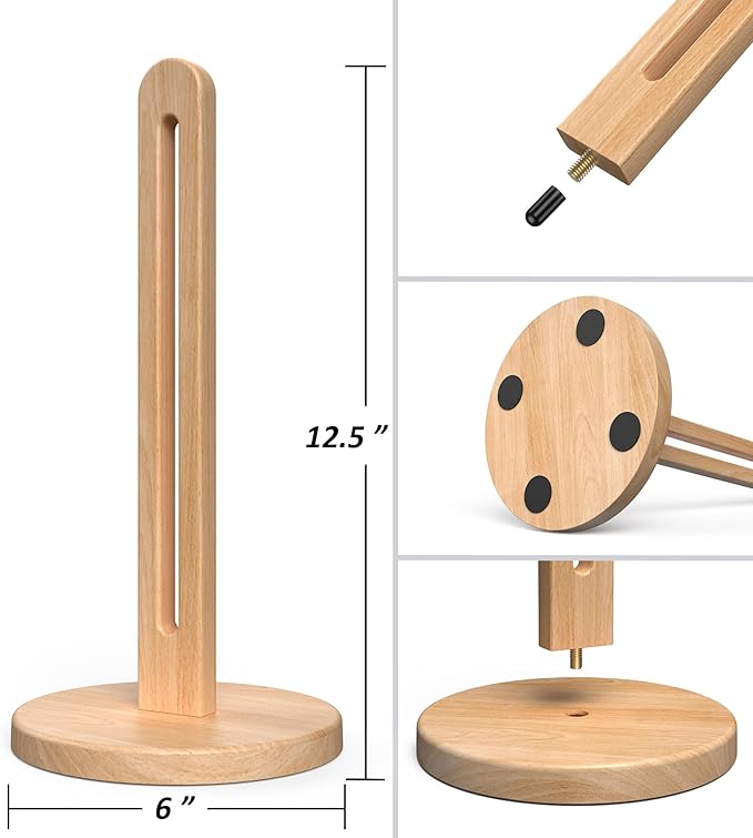 KitchLife Wooden Paper Towel Holder Countertop, Fits Jumbo Roll, Solid Freestanding Beech Wood Light Wood Paper Towel Dispenser Stand with Non-Slip Base - Image 2