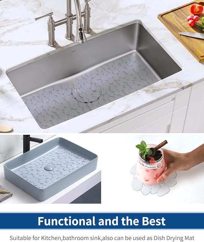 Bligli Pebble Sink Mat for Stainless Steel/Ceramic Sinks, PVC Eco-friendly Sink Protectors for Bottom of Kitchen Sink, Dishes and Glassware, Fast Draining, 15.7 x 11.8 inch (2 PACK, Clear)