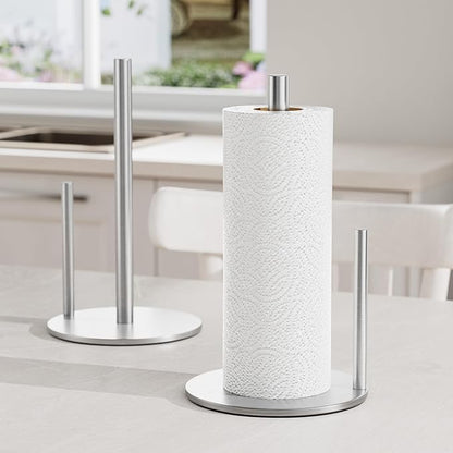 Paper Towel Holder Silver, Premium Stainless Steel Kitchen Roll Dispenser, Countertop Roll Organizer with Weighted Base - Image 7
