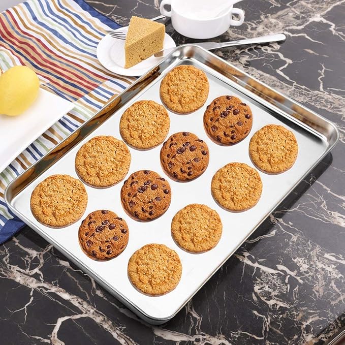 Wildone Baking Sheet Set of 3, Stainless Steel Cookie Sheet Cooking Sheet Pan for Baking & Roasting, 9/12/16 Inch, Non Toxic & Heavy Duty & Easy Clean - Image 5