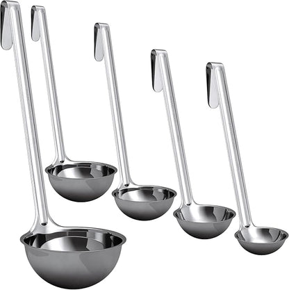 Sturdy, Ergonomic Combo Sizes Ladles 5 Pk. 1 2 4 6 8 Oz Stainless Steel Ladle with Long Handles. Best Kitchen Supplies for Stirring, Portioning and Serving Soup, Chili and Stew in Restaurants and Home by FoodRestaurantSupplies