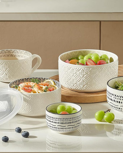 Metahom Ceramic Bowls with Lids Set of 2, Nesting Bowls for Work Lunch, Meal Prep, Food Storage Containers for Soup Salad Cereal, Microware & Dishwasher Safe, 6 & 7 Inch, 29 & 47 Oz, White - Image 5