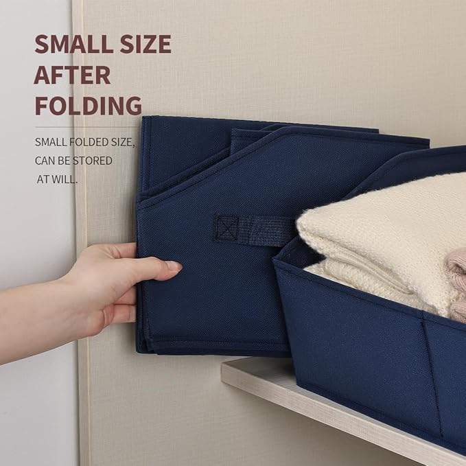 Homsorout Closet Baskets for Shelves Trapezoid - Decorative Storage Baskets with Handle, Closet Bins for Organization, Shelf Storage Bins for Clothes, Books, Home, Office, 10 Pack, Navy Blue - Image 6