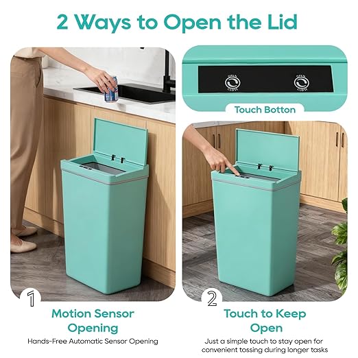BestOffice 13 Gallon Trash Can Plastic Kitchen Trash Can Automatic Touch Free High-Capacity Garbage Can with Lid for Bedroom Bathroom Home Office 50 Liter Blue - Image 4