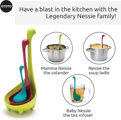 The Nessie Family by OTOTO - Pack of 3 Tea Infuser, Soup Ladle, and Colander - Cute Kitchen Accessories, Cooking Gifts, Funny Kitchen Gadgets, Kitchen Gifts - Image 3