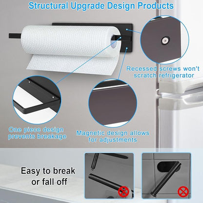 Paper Towel Holder, Magnetic Paper Towel Holder for Fridge, Toilet Paper Roll Holder Magnet Towel Rack Wall Mount Fridge Organizer for Paper Towels Rolls Bathroom Pantry RV Kitchen Storage - Image 6