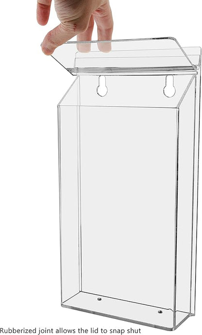 Outdoor Brochure Holder Holds 6" x 10" Booklets Wall Mount Clear with Lid Acrylic Box with Lid Includes Take One Sticker and Adhesive Strips Bifold Display Rack by Marketing Holders